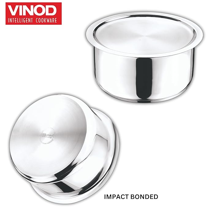 Vinod Stainless Steel 304 Grade Tope | Patila | Topiya With Lid - Diameter 20 Cm | Capacity 3 Litres