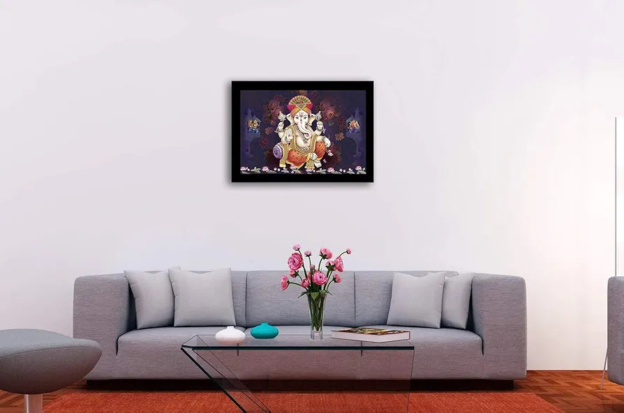 Lifehaxtore Lucky Pagdi Ganesha Religious Wooden Art Framed Painting