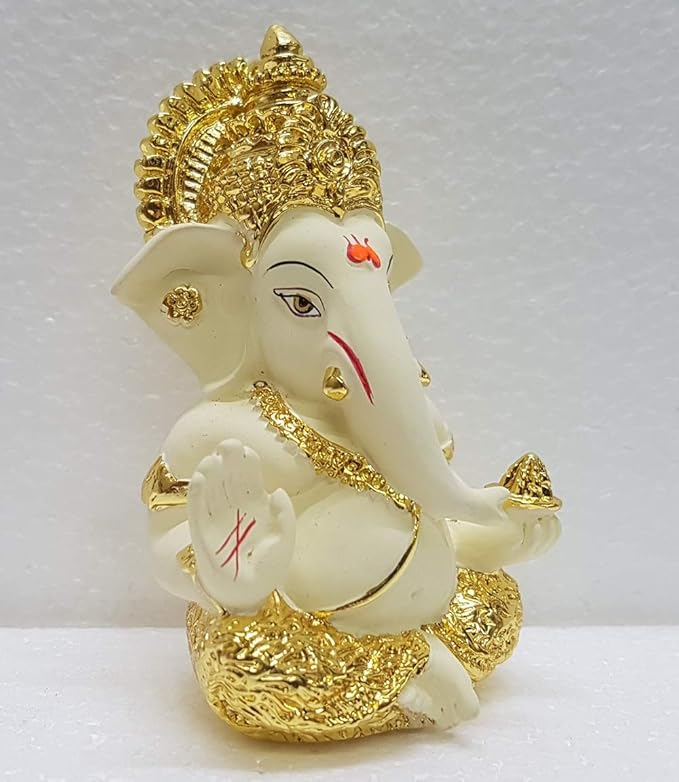 Gold Art India Gold and Silver Plated Ganesh Idol for Car Dashboard Small Ganesha Murtifor Home Decor