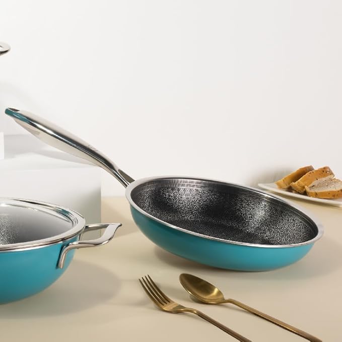 Arttdinox Vida Stainless Steel Triply Frypan With Glass Lid | 24 Cm | 1.8 Ltrs | Rivetless Handle | Gas & Induction Base | Jindal Stainless