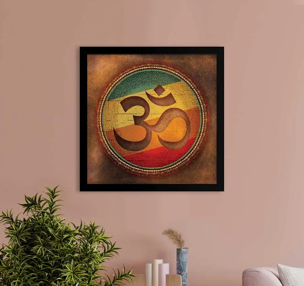 ArtX Om Brown Big Canvas Painting With Frame Square