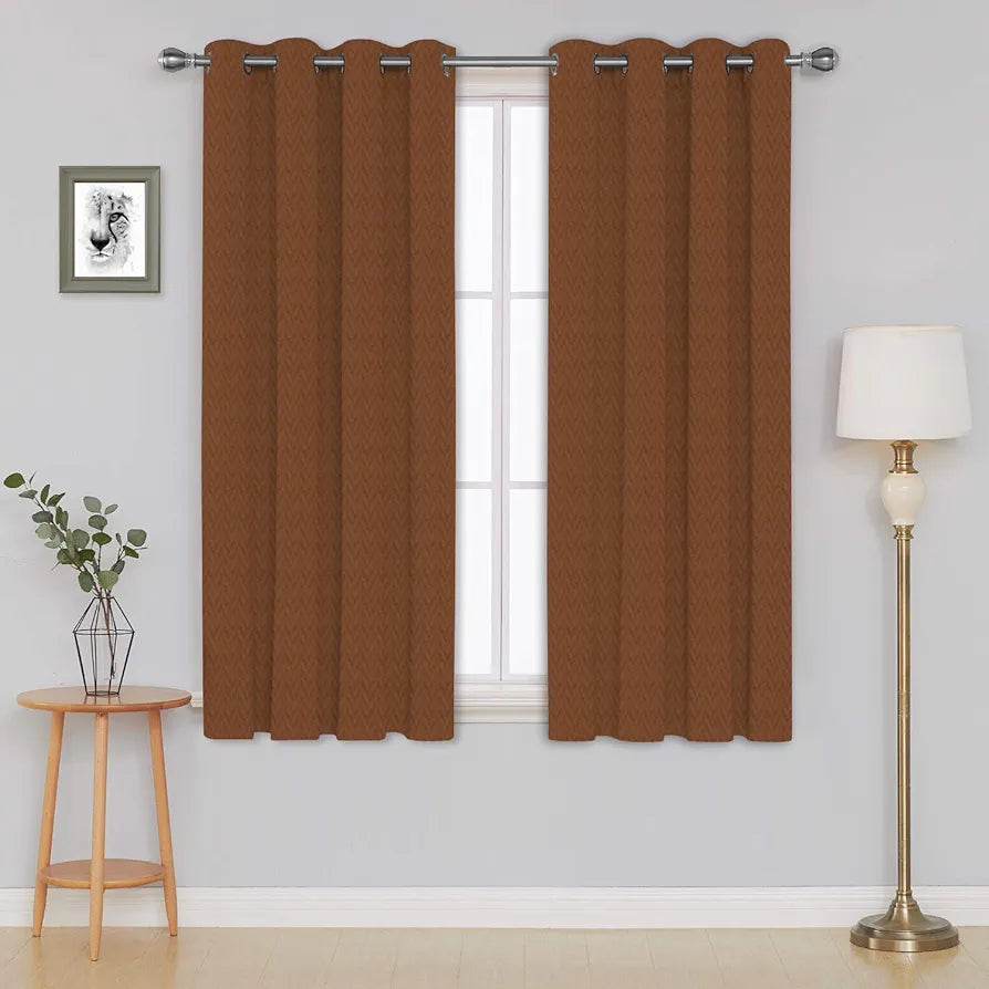 Divine Casa Polyester Window Curtains Textured Abstract Design for Stylish Decor Size 5 Feet Light Filtering & Durable Panels Colour Rust Brown (Pack of 2)