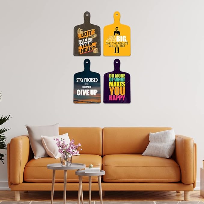 Artvibes Motivational Quotes Designer Wood Wall Hangers for Home | Wooden Artworks Hangings | Set of 4