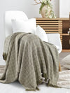 Sashaa World Soft Herringbone Throw Blanket Colour Green And Ivory