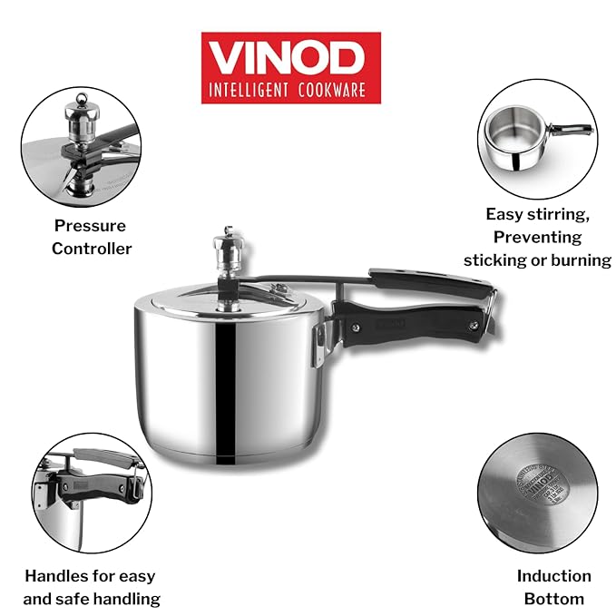 Vinod Stainless Steel Inner Lid Pressure Cooker - 3.5 Litre | Sandwich Bottom Cooker | Induction and Gas Base