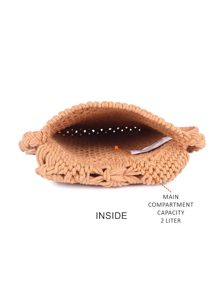 Astrid Handmade Macrame Flap Over Sling Bag For Girls And Women Colour Dusky Brown