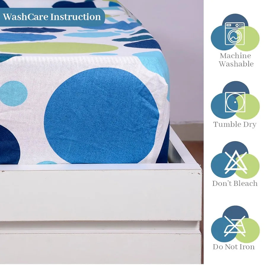 Divine Casa 144 TC 100% Cotton Elastic Fitted Bedsheet for Double Bed with 2 Pillow Covers Colour Blue Bedding