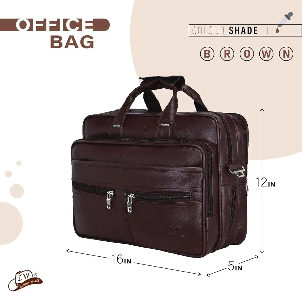 Leather World Expandable PU 15.6 inch Laptop Office Bag Men Women Messenger Briefcase