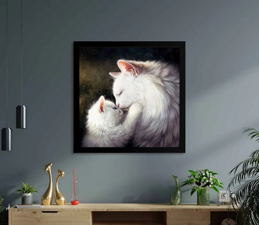 ArtX Mom Cat Family Big Canvas Painting For Bedroom and Living Room With Frame