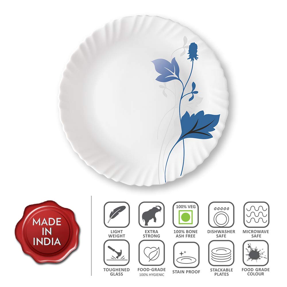Larah by Borosil Opalware Ageria Full Plate | White | 11 Inch | Set of 6