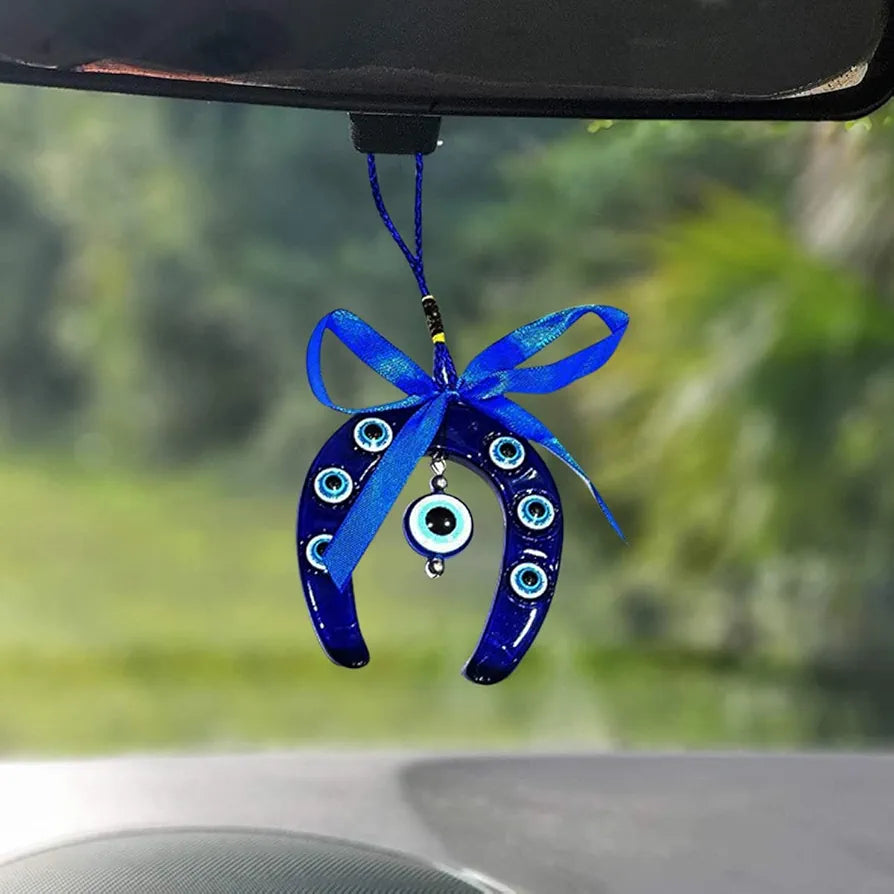 Shubhanjali Glass Blue Evil Eye Ghode Ki Naal Hanging Turkish Evil Eye Horseshoe6 Cm