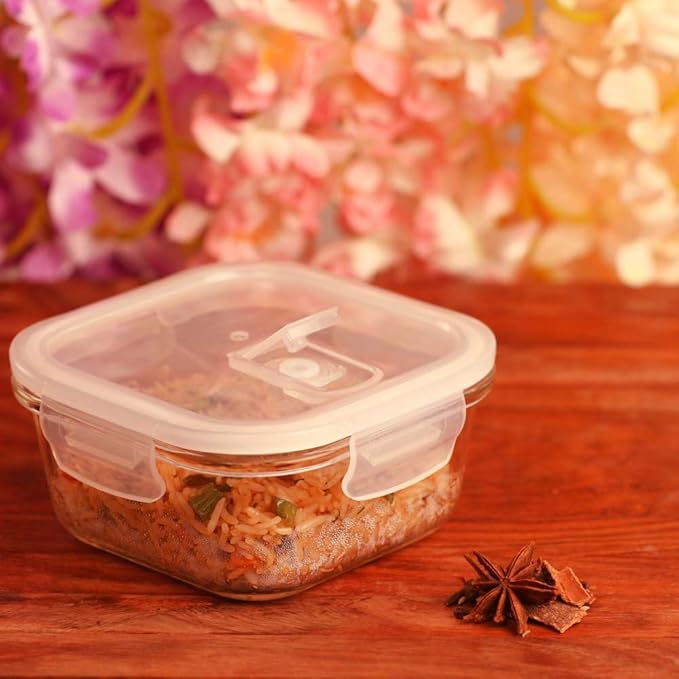 Femora Borosilicate Glass Containers for Kitchen | Storage Box for Kitchen With Air Vent Lid | Set of 2 | 300 Ml Each