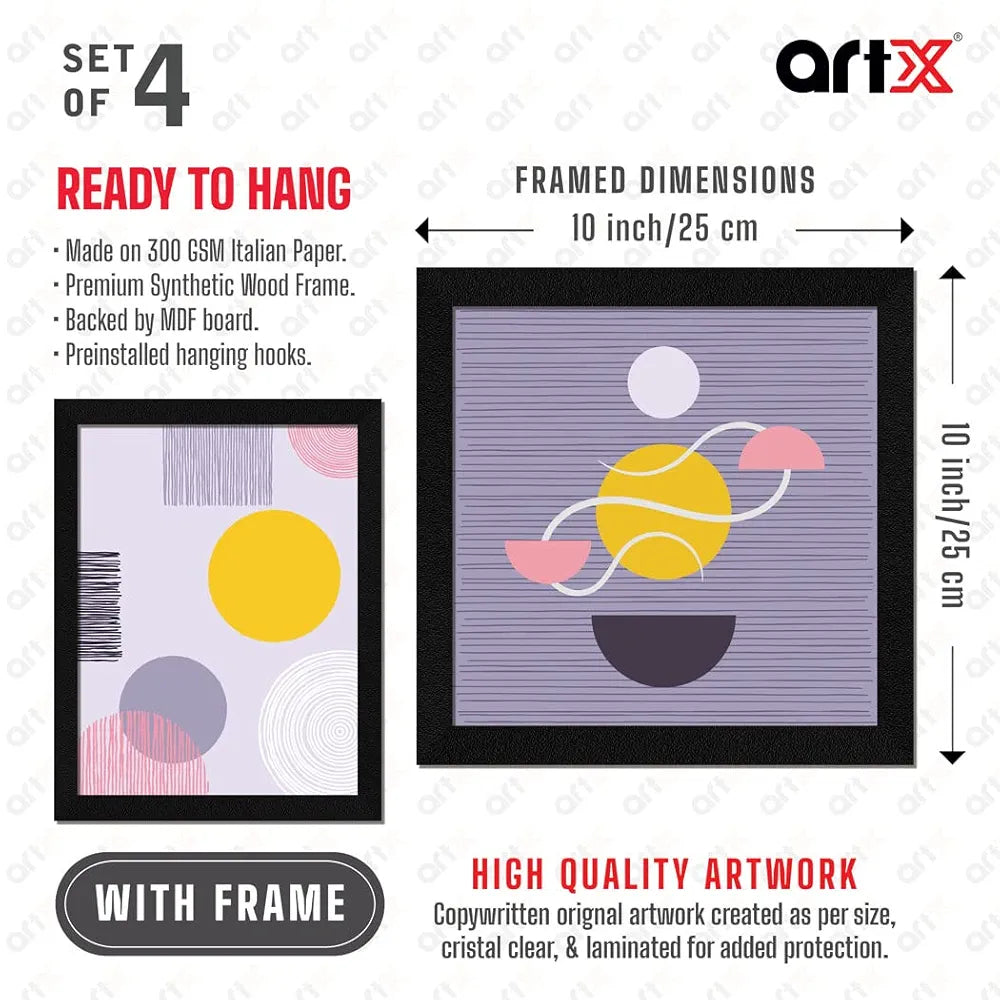 ArtX Paper Geometric Abstract Big Wall Art Frame Painting Multicolor Set of 4