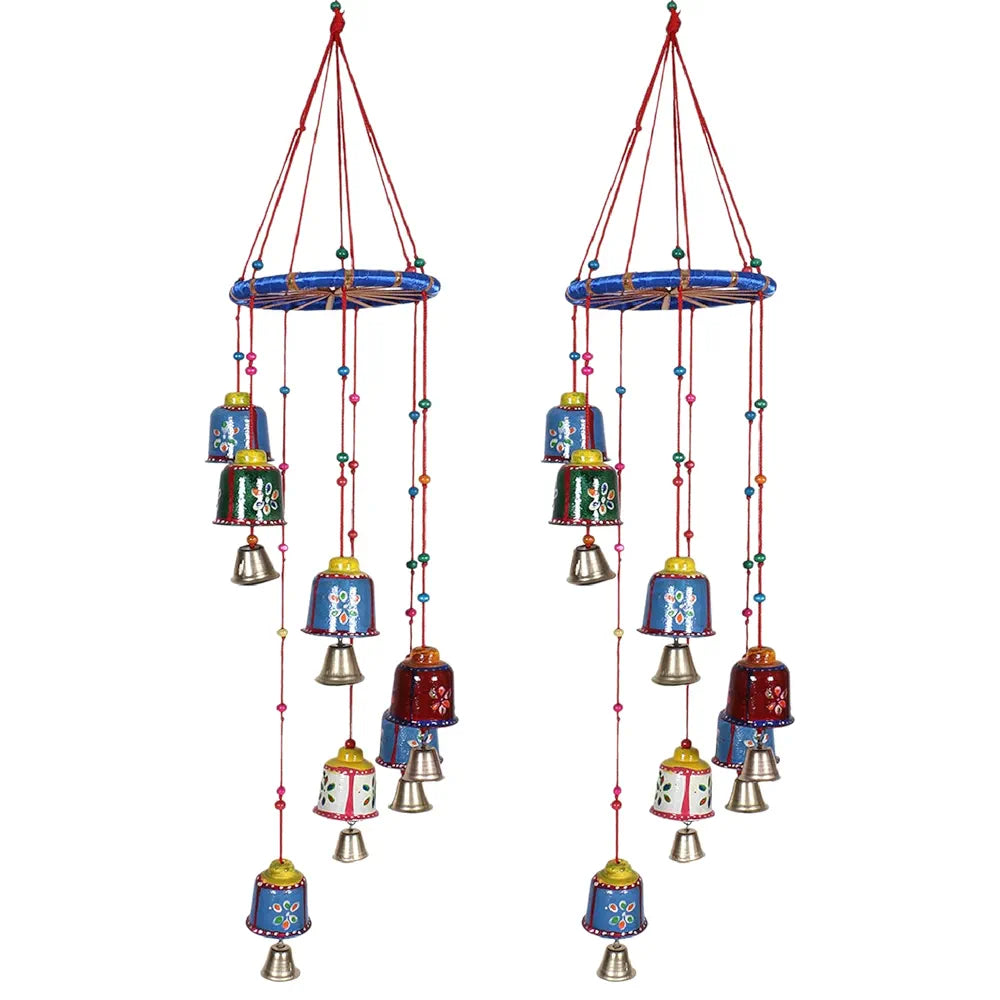 Kuber Industries Handcrafted Wall Hanging Bells with Ring Traditional Rajasthani Hand Painted Bells