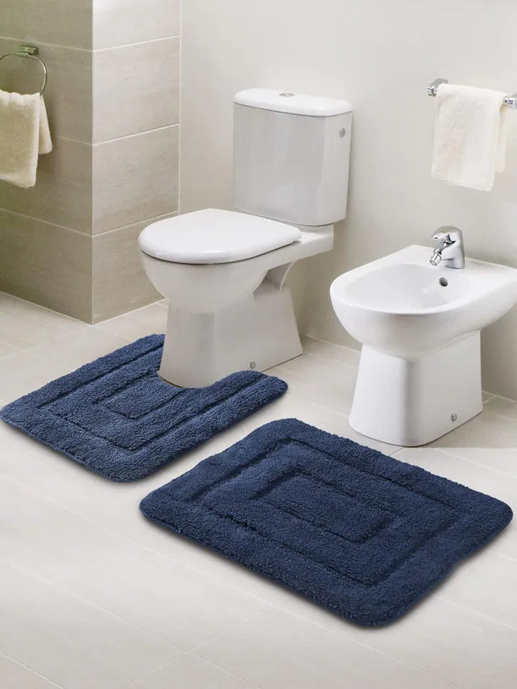 Saral Home Cotton Anti Slip Bathmat Set with Contour Colour Blue