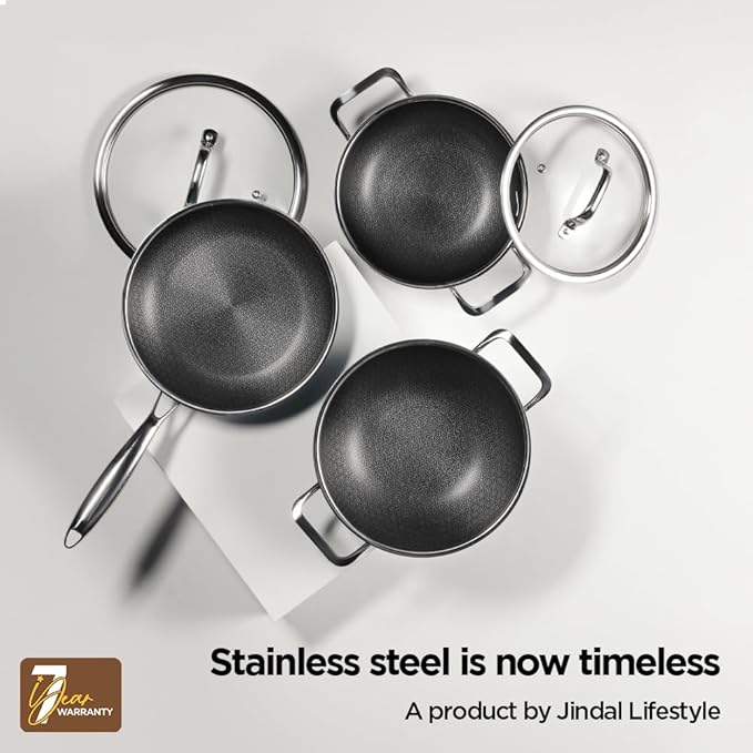 Arttdinox Stellar Stainless Steel Triply Frypan With Lid | Frying Pan Non Stick | Induction & Gas Base | 22cm | 1.5l | Silver