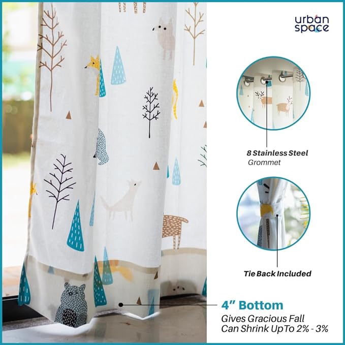 Urban Space Cotton Curtains for Door Set of 2 with Eyelets and TieBack (Colour Reindeer Multicolour)