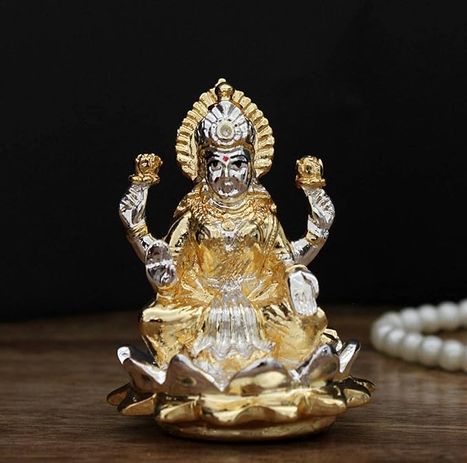 Indicast Resin Sitting on Lotus Goddess Mata Laxmi Idol Murti Statue for Home and Office Decor & Gifts