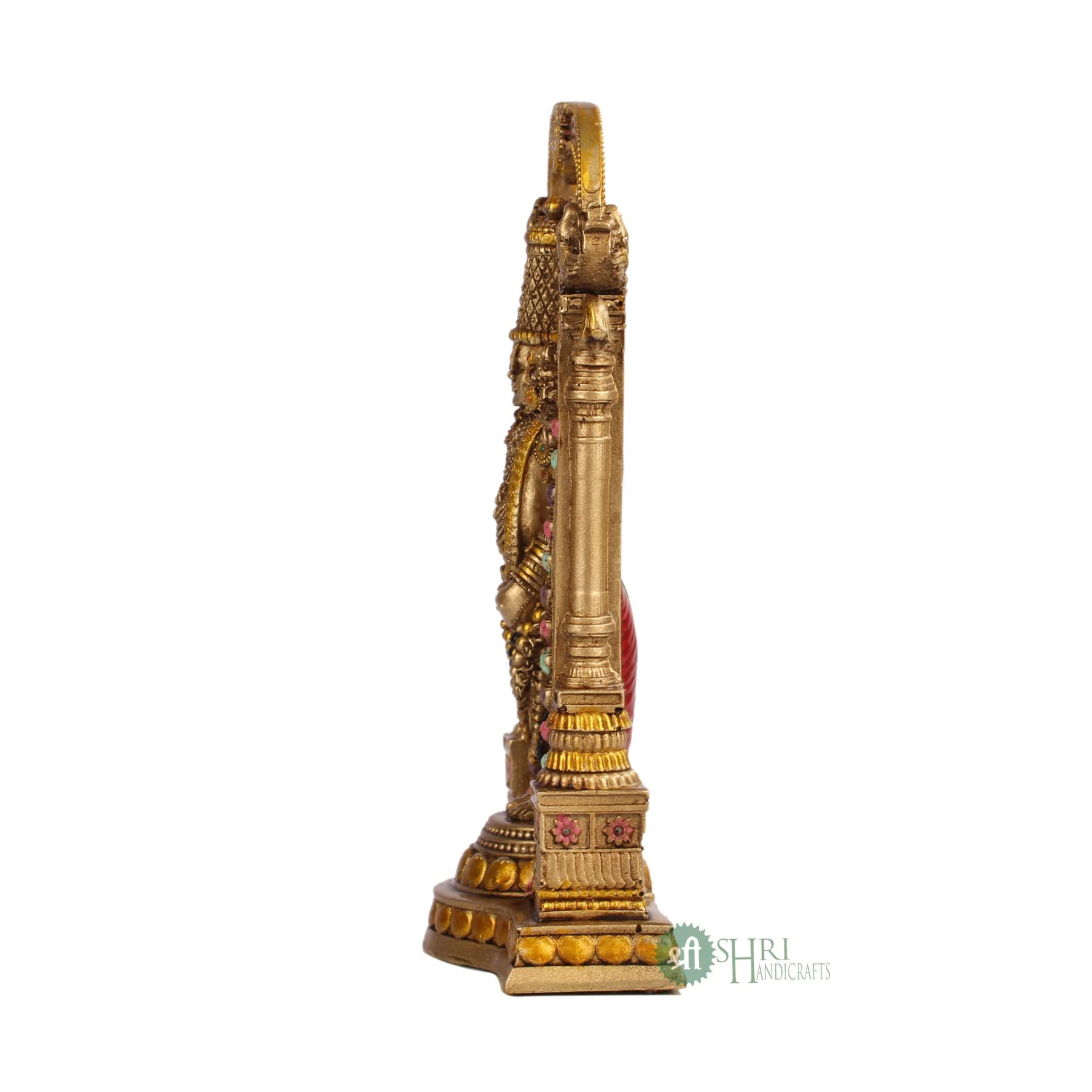 Ecraftindia Golden Metal Handcrafted Lord Krishna Idol Playing Flute and Sitting on Half Moon Decorative Showpiece