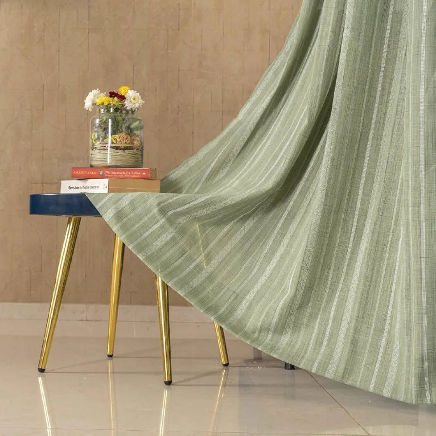 Urban Space Aari Collection Weaved Sheer Curtains for Window 5 feet Long Light Filtering Curtains with Eyelets and TieBack, Set of 2 Decorative Curtains for Living Room Vertical Weaves Sage Green