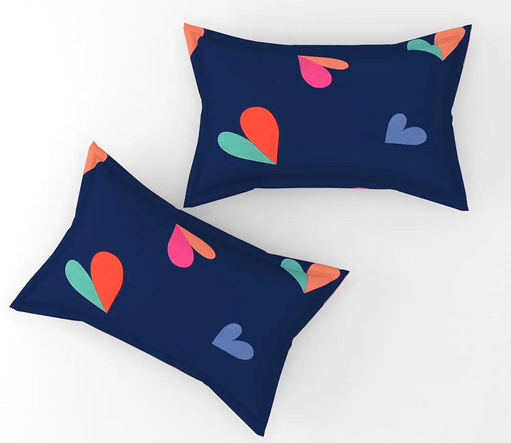 Fresh From Loom Soft Glace Cotton Fitted Bedsheet King Size Bed With Two Pillow Cover Elastic Fitted Solid Bed Sheets 144 TC Heart Blue