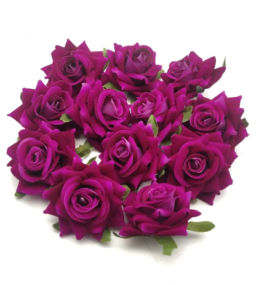 12 Pcs Artificial Velvet Rose Flowers Fake Floral Decoration Dark Purple