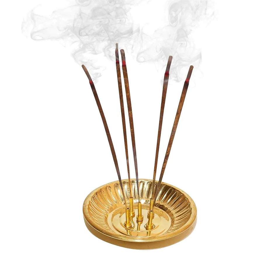 Pure Source India Brass Incense Sticks Holder Agarbatti Stand with Ash Catcher 4 Inch Gold