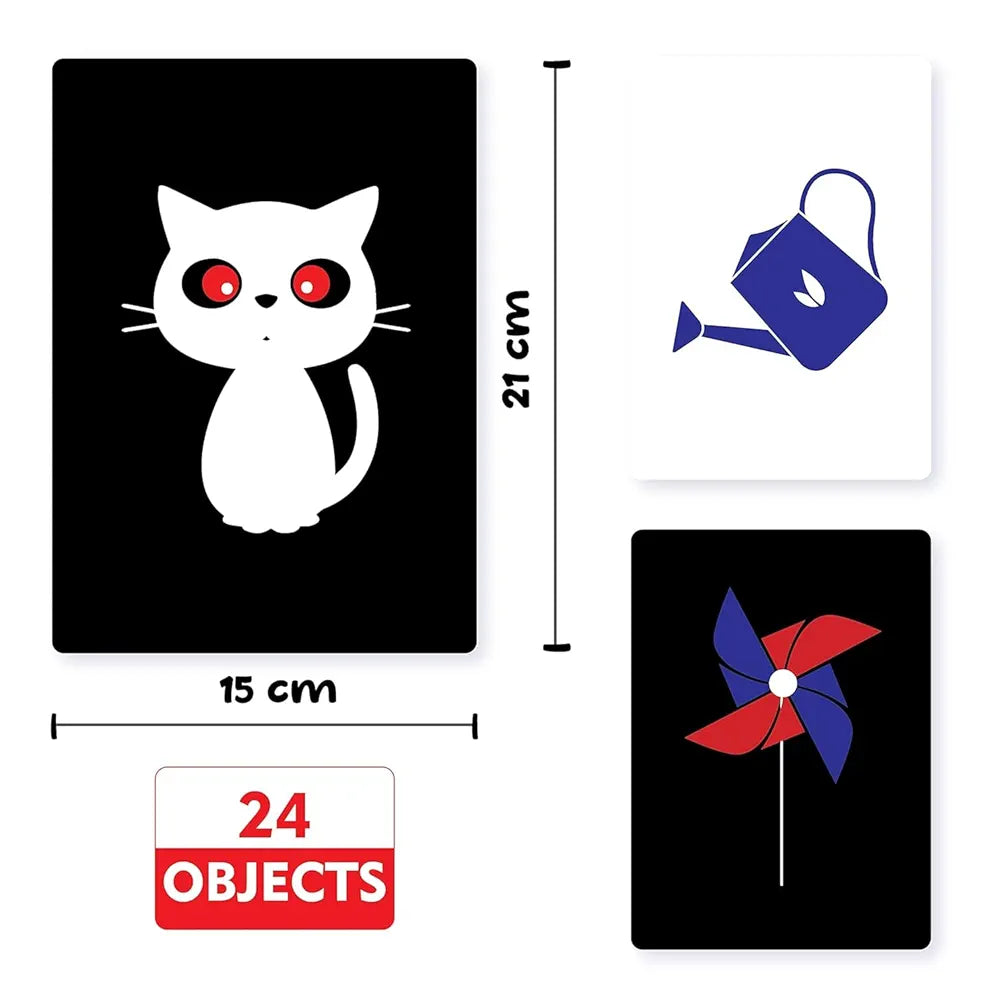 The Curious Bees - Visual Stimulation New Born Anti-Glare Cards | 24 Objects for Visual Colour Stimulation, Cognitive & Sensory Development of 6-12 Month Old Kids
