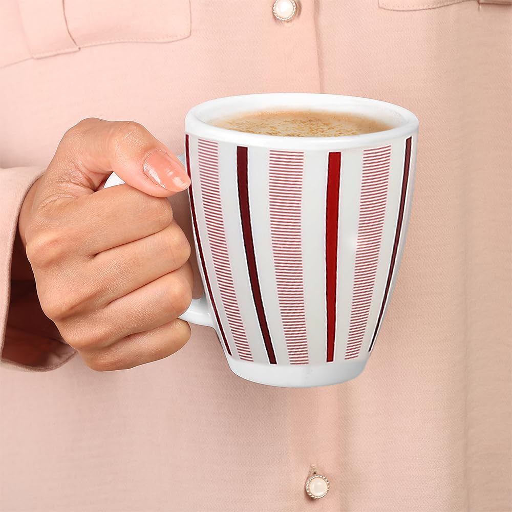 Larah by Borosil Red Strip 390 Ml Mug | Set of 2