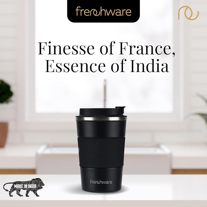 Frenchware Coffee Mug | 510 Ml | Tumbler, Flask for Tea Coffee, Insulated Coffee Mug | Coffee Mug With Leakproof Lid | Black