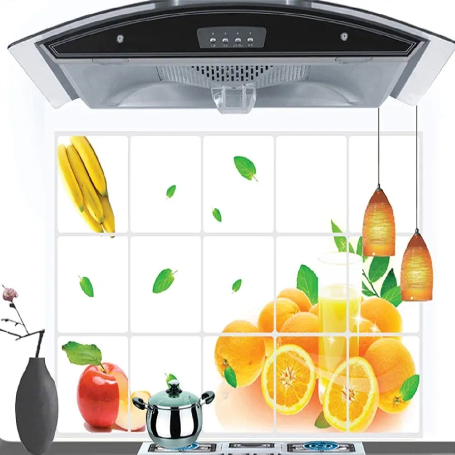 Jaamso Royals Fruits and Leave Design Oil Proof Decal Heat-resistant Aluminum Foil Kitchen Tile Wall Sticker 29.52 X 17.71 Inches Top Selling