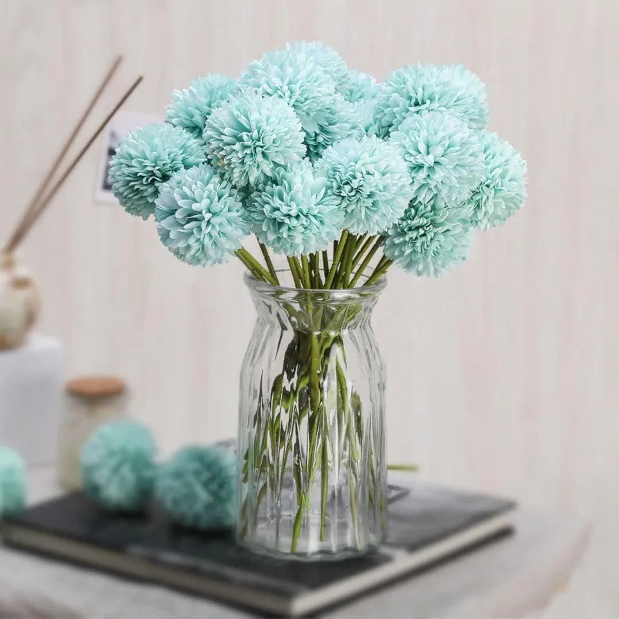Artificial Chrysanthemum Hydrangea Ball Flower Sticks Blue