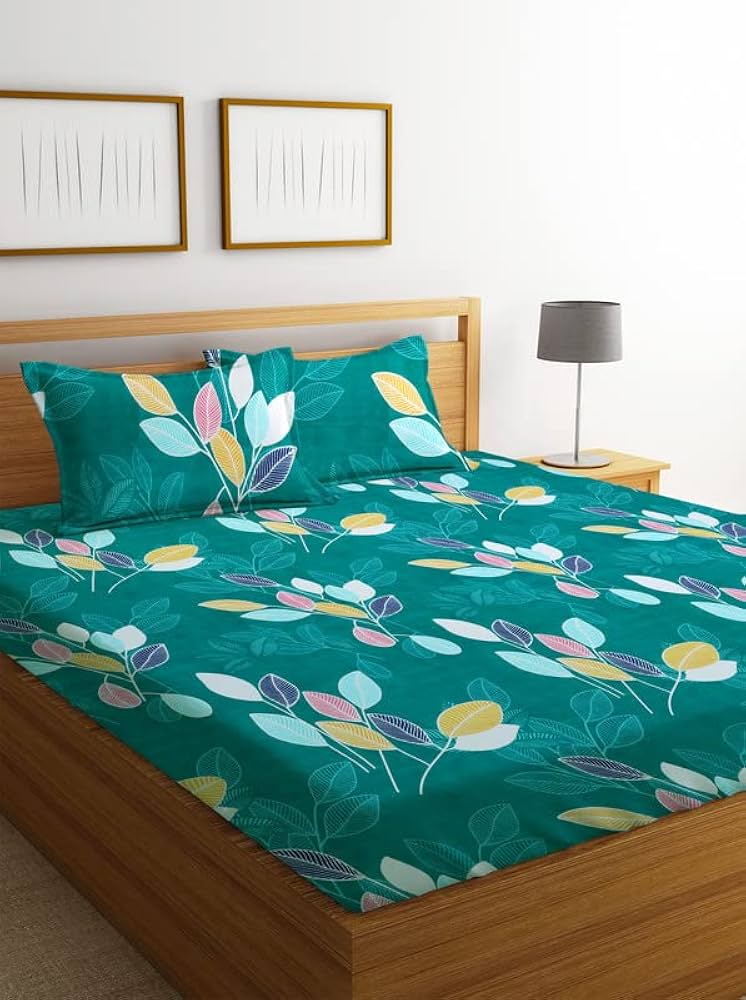 BSB Home Premium Double Bedsheet with 2 Pillow Covers 160 TC  3 Pcs Set Green and Blue