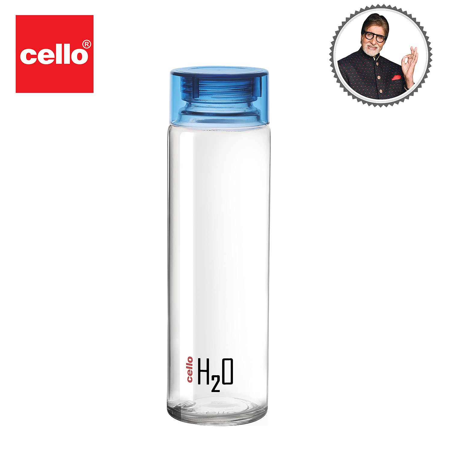 Cello H2o Glass Fridge Water Bottle With Plastic Cap | 920 ml | Blue