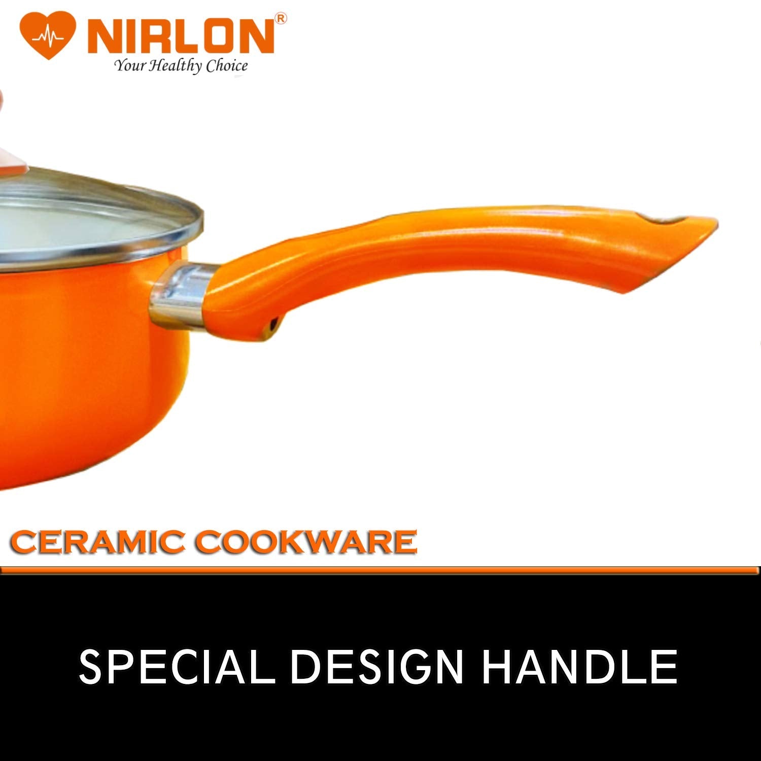 Nirlon Non Stick Induction Base Ceramic Coated Sauce Pan 18cm Diameter (Orange), 1.9 Liter
