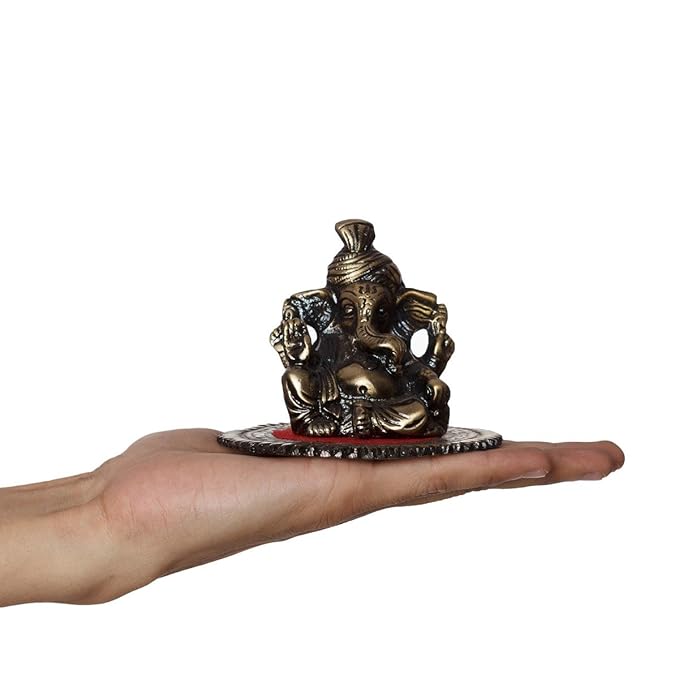Ecraftindia Pagdi Metal Lord Ganesha on Round Base