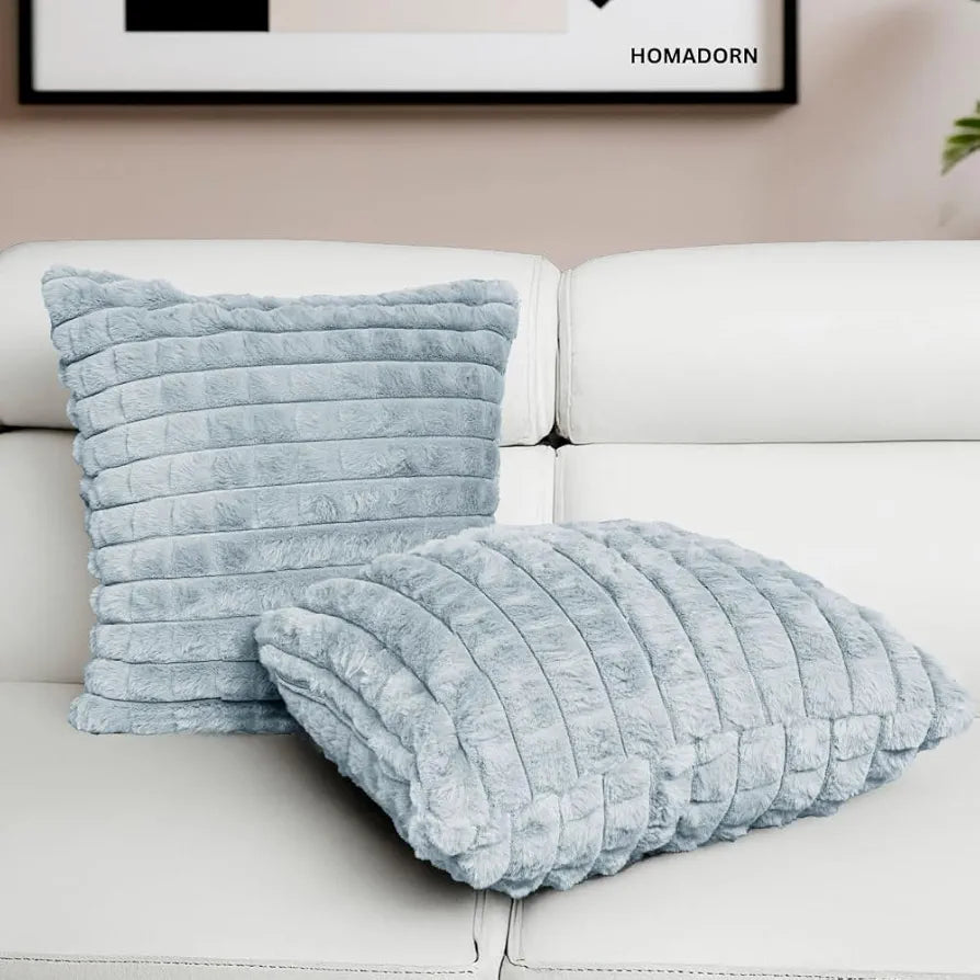 Homadorn Luxury Plush Fur Reversible Cushion Cover Ultra Soft & Cozy Silver Grey