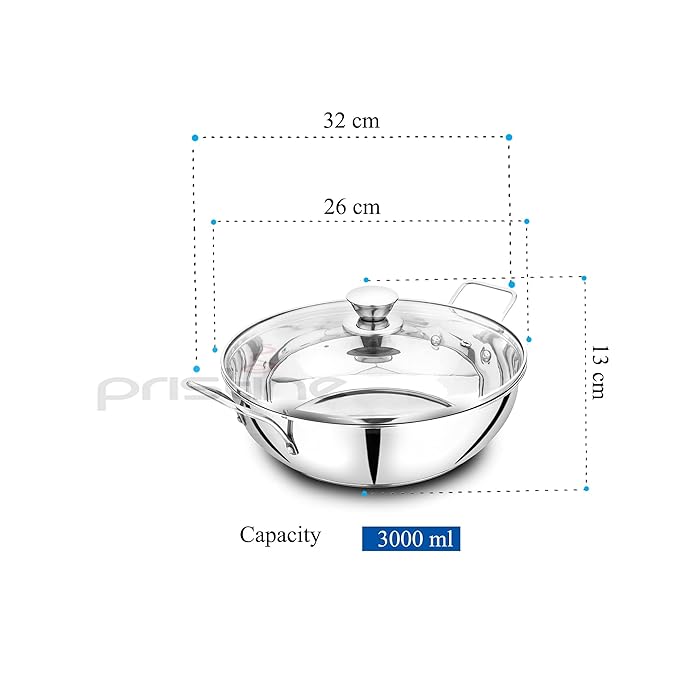 Pristine Stainless Steel Induction Bottom Compatible Sandwich Base Pan with Knob Glass Lid
