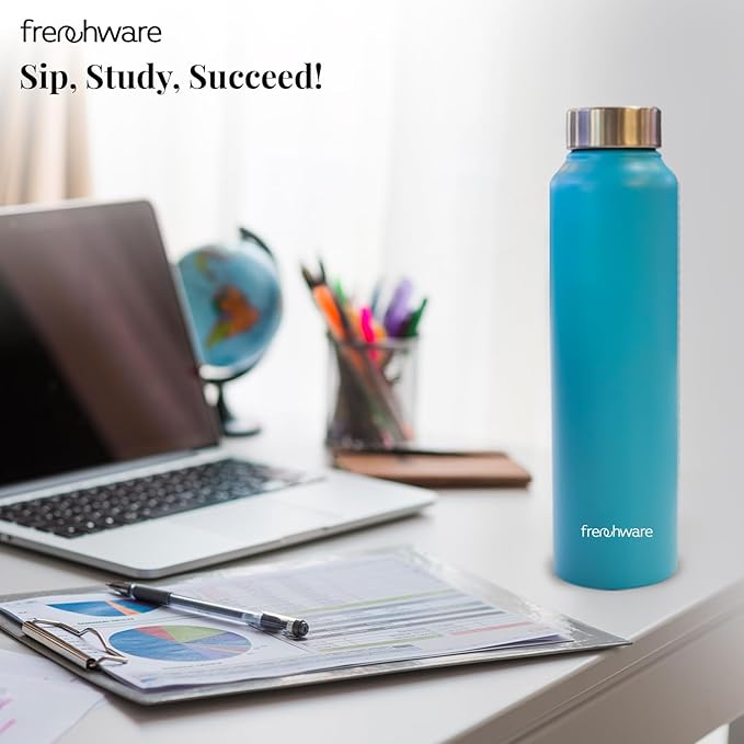 Frenchware Water Bottle 1 Litre, Stainless Steel, Premium SS 304 | Aqua Blue | Easy-to-Clean