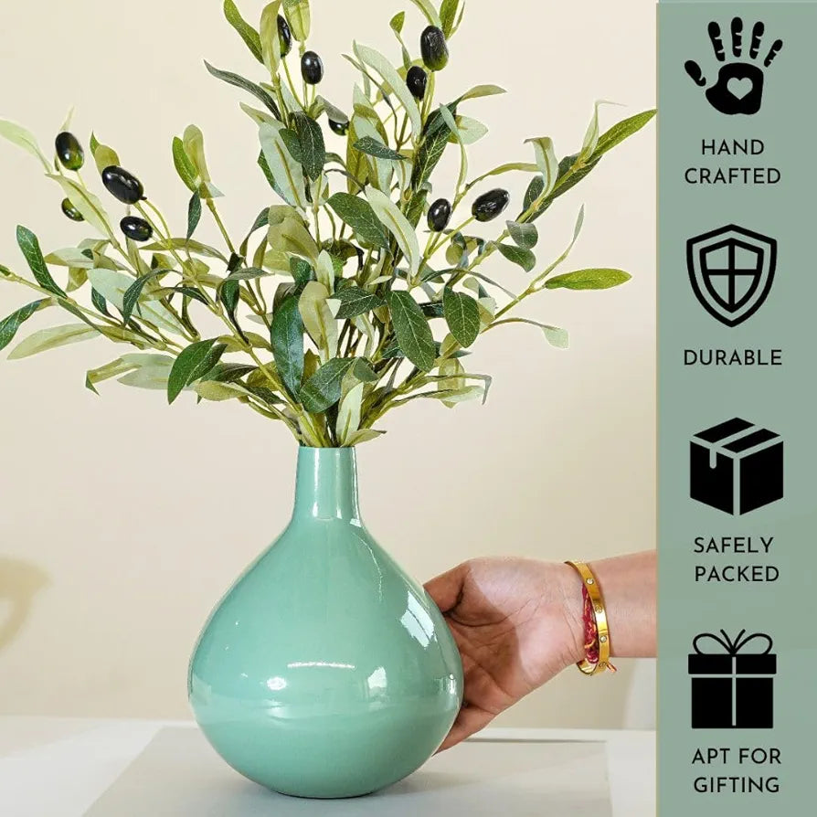 Behoma Metal Round Flower Vase Sea Mist Green Tall Vase Flowers not Included