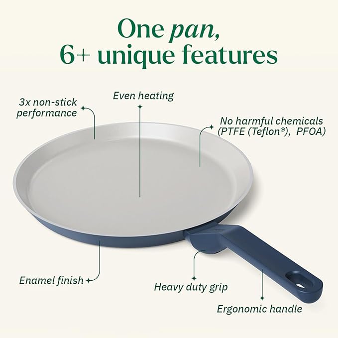 Ember Cookware Arcilla Ceramic Non Stick Dosa Tawa 28cm | Matching Handle | Florence Series | Blue