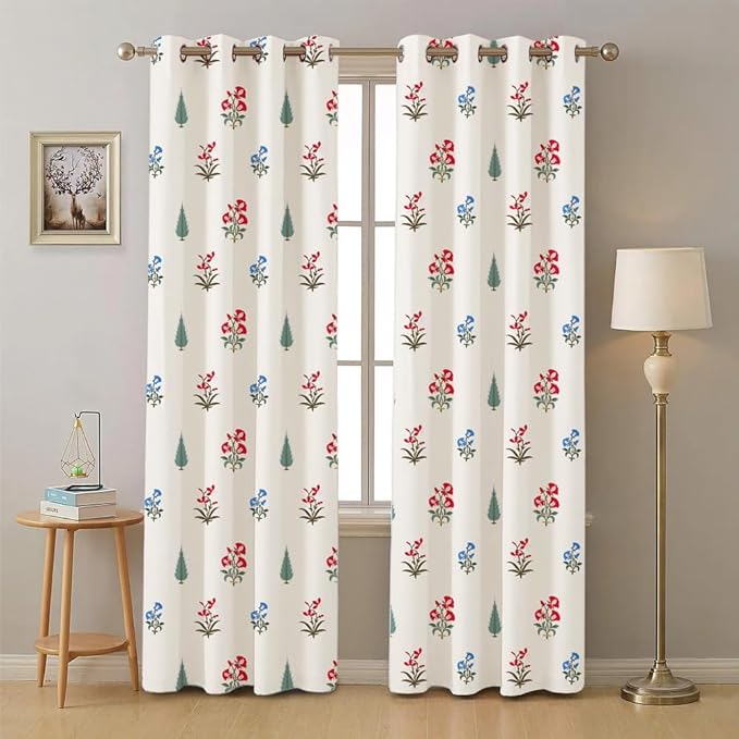 Urban Space Cotton Curtains for Door Set of 2 with Eyelets and TieBack(Colour High GardenRed)