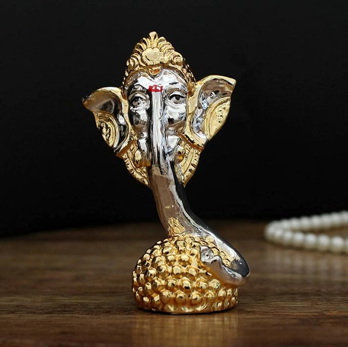 Indicast Resin Lord Ganesha Idol Gold & Silver Plated Murti for Good Luck & Success Home Decor & Gifts