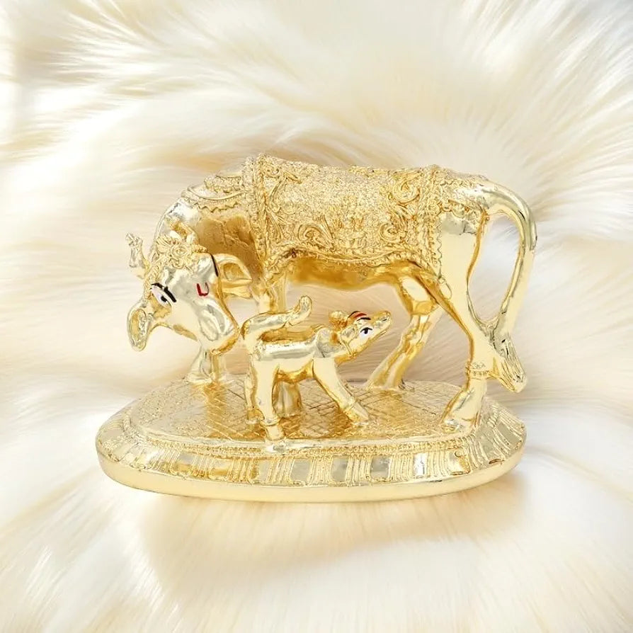 Jaipur Ace Kamdhenu Cow With Calf Statue Golden Cow