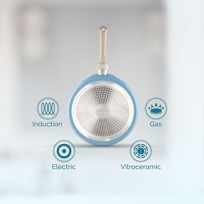 Salford by Ucook Forged Non-stick Tawa With Soft Touch Wooden Handle, Induction & Gas Ready | Black Spatter Dusty Blue | 260mm