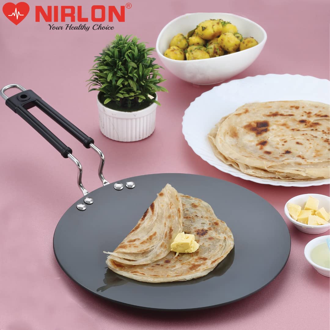 Nirlon Hard Anodized Roti/paratha Tawa With Bakelite Wire Handle | Black | 27.5 Cm