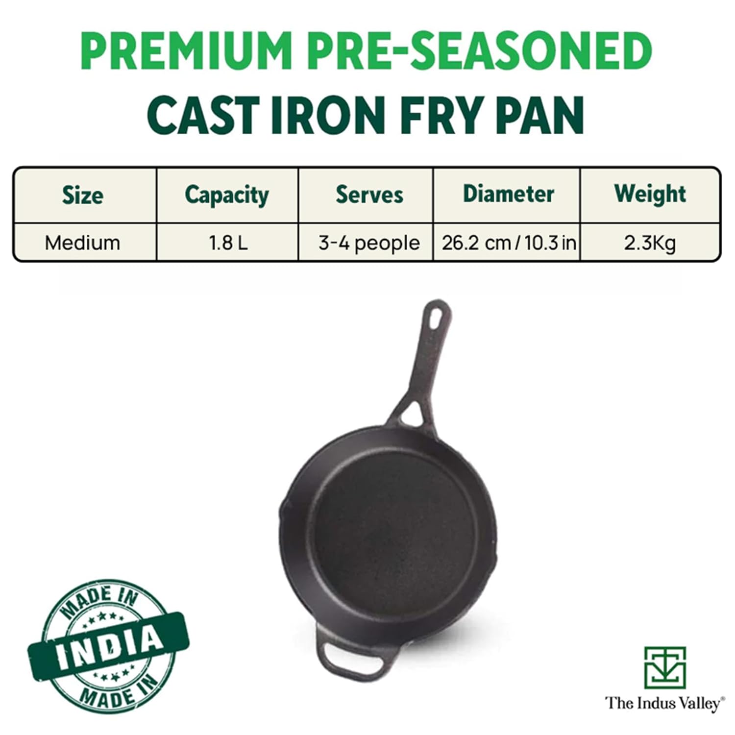 The Indus Valley Preseasoned Cast Iron Fry Pan | Skillet With Long Handle