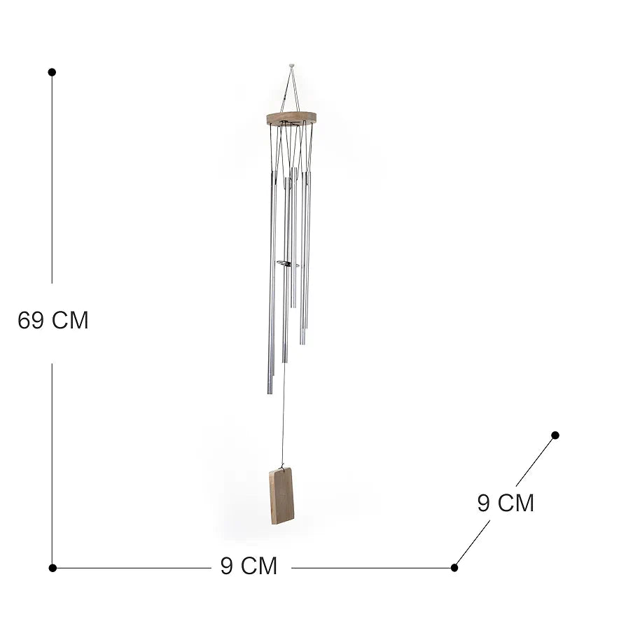 Tej Gifts Feng Shui Long Metal Wind Chime with 6 Silver Pipes