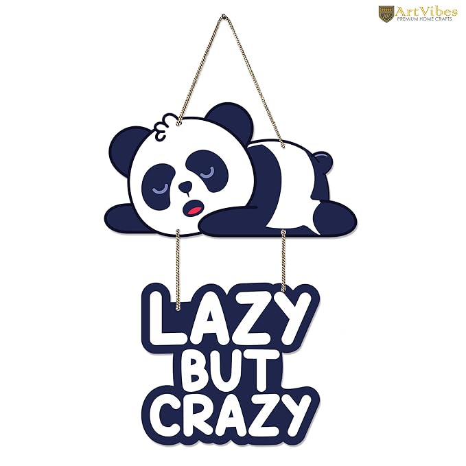 Artvibes Lazy Panda Printed Wooden Wall Hanging With Quotes for Home Decor | Modern Artworks Decoration