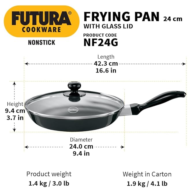 Hawkins Futura 24 cm Frying Pan Non Stick Fry Pan with Glass Lid